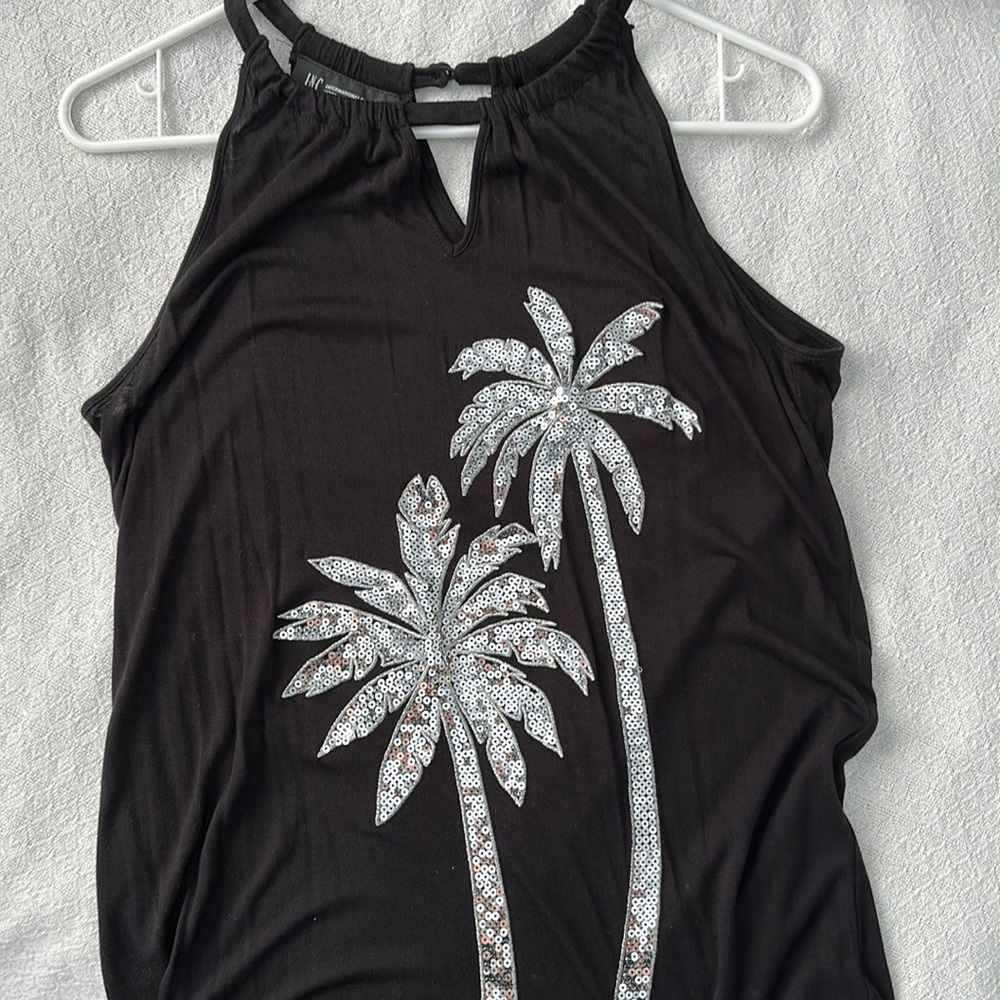 INC International Concepts Sleeveless Sequin Palm Tree Top - Sz PM
